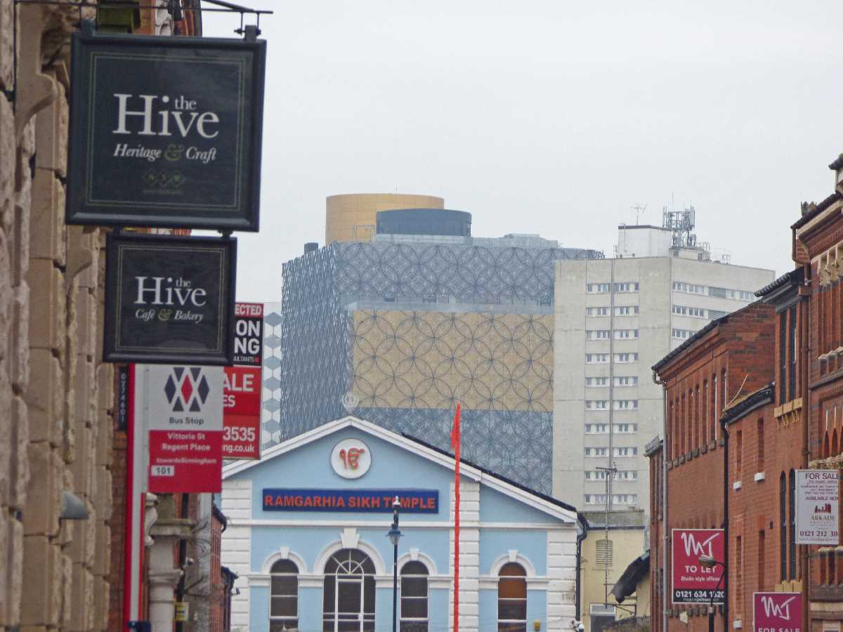 The Library of Birmingham and Ramgarhia Sikh Temple from Vittoria Street in the Jewellery Quarter - 15th January 2022